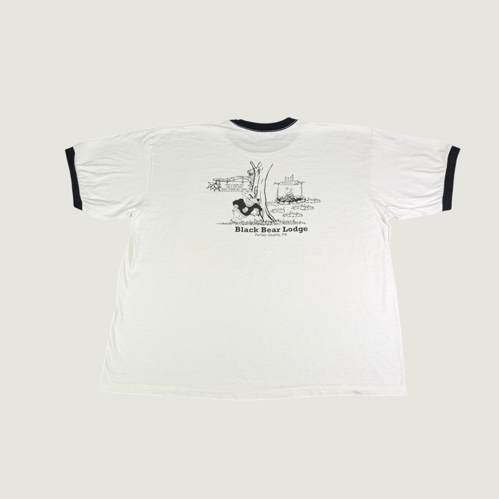 Vintage Anvil Black Bear Lodge Potter County PA Ringer T-Shirt White 3XL Mens